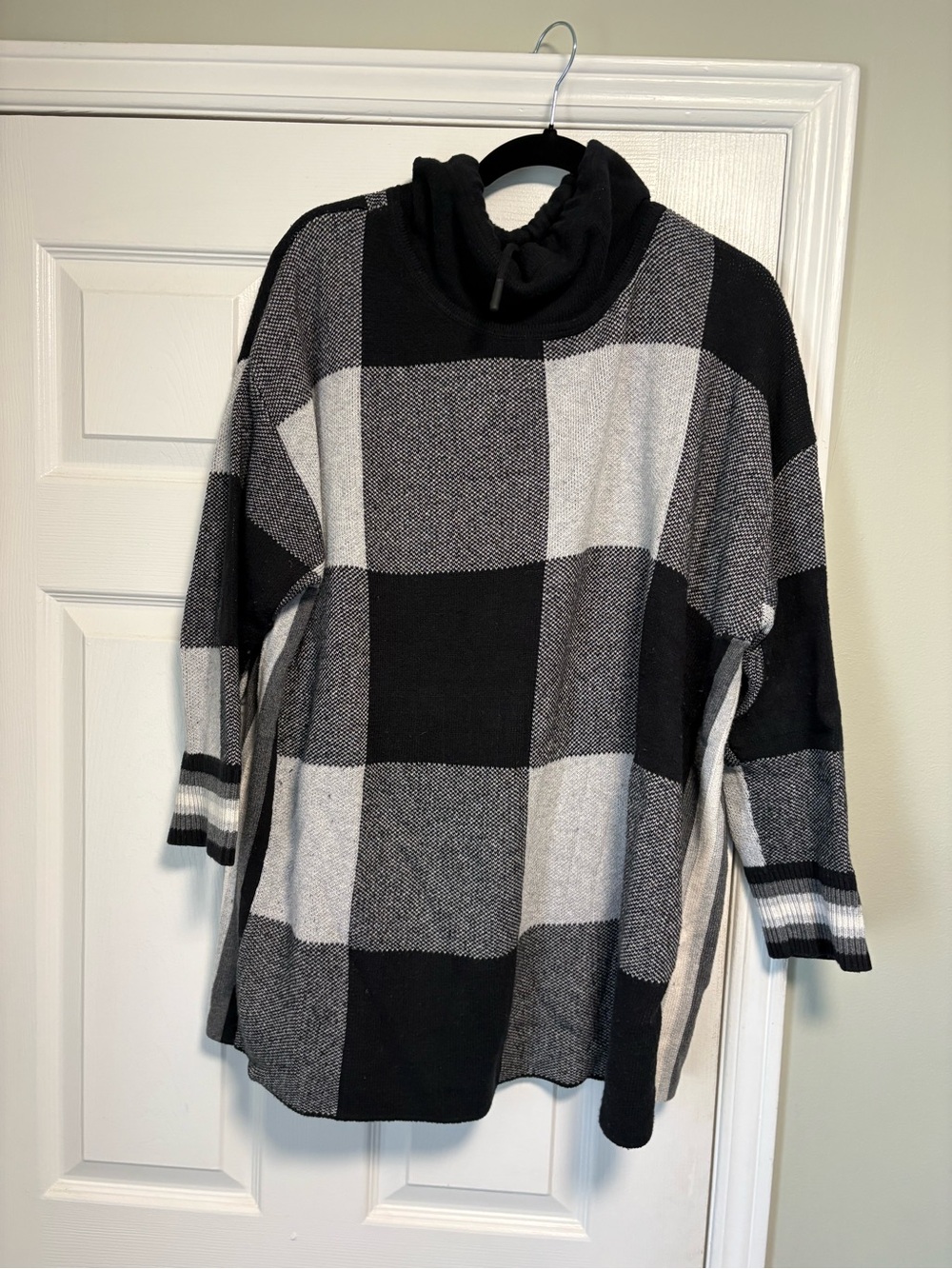 Talbots Black and Gray Buffalo Check Cowl Neck Sweater